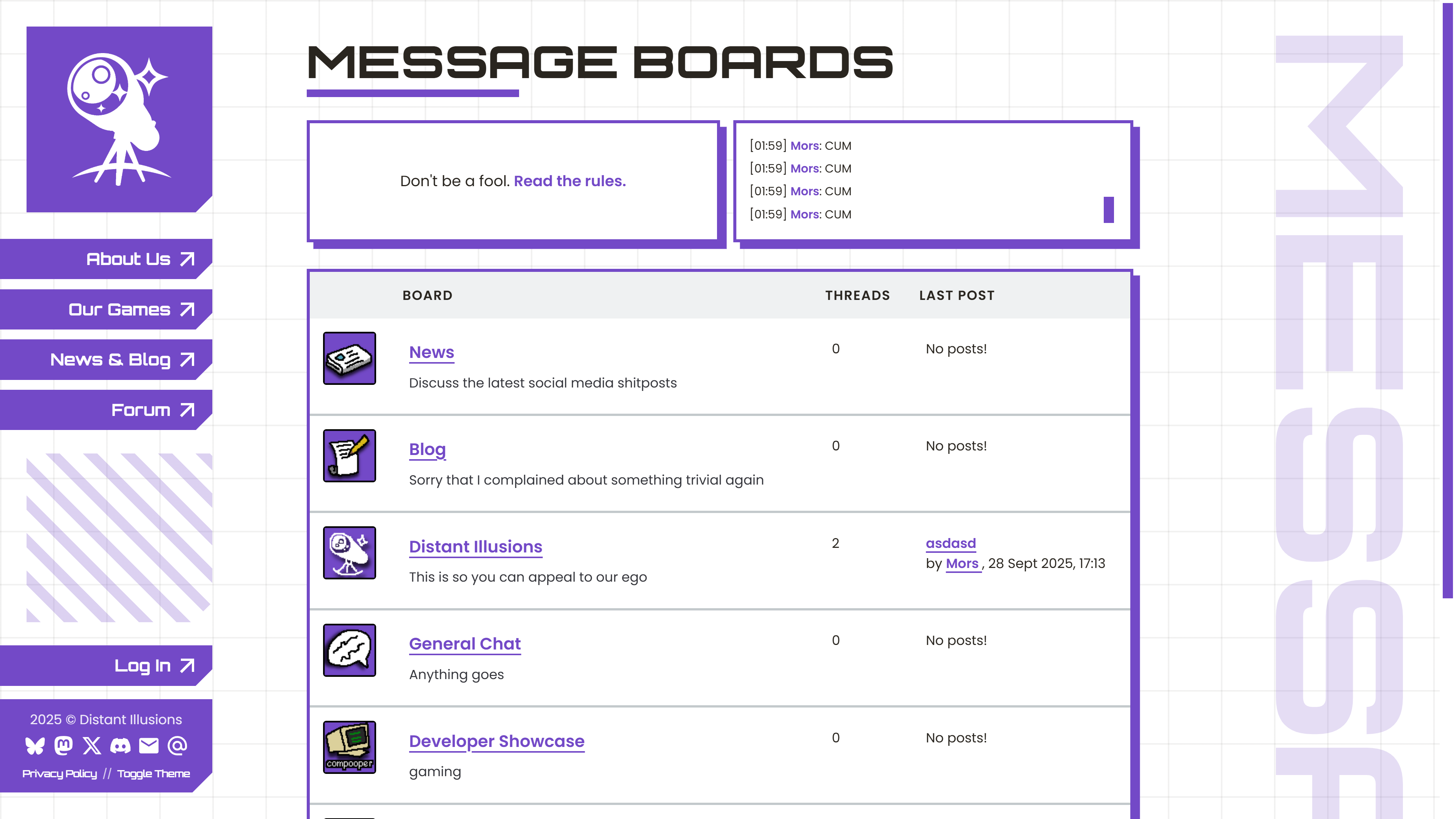 A screenshot of the forums
