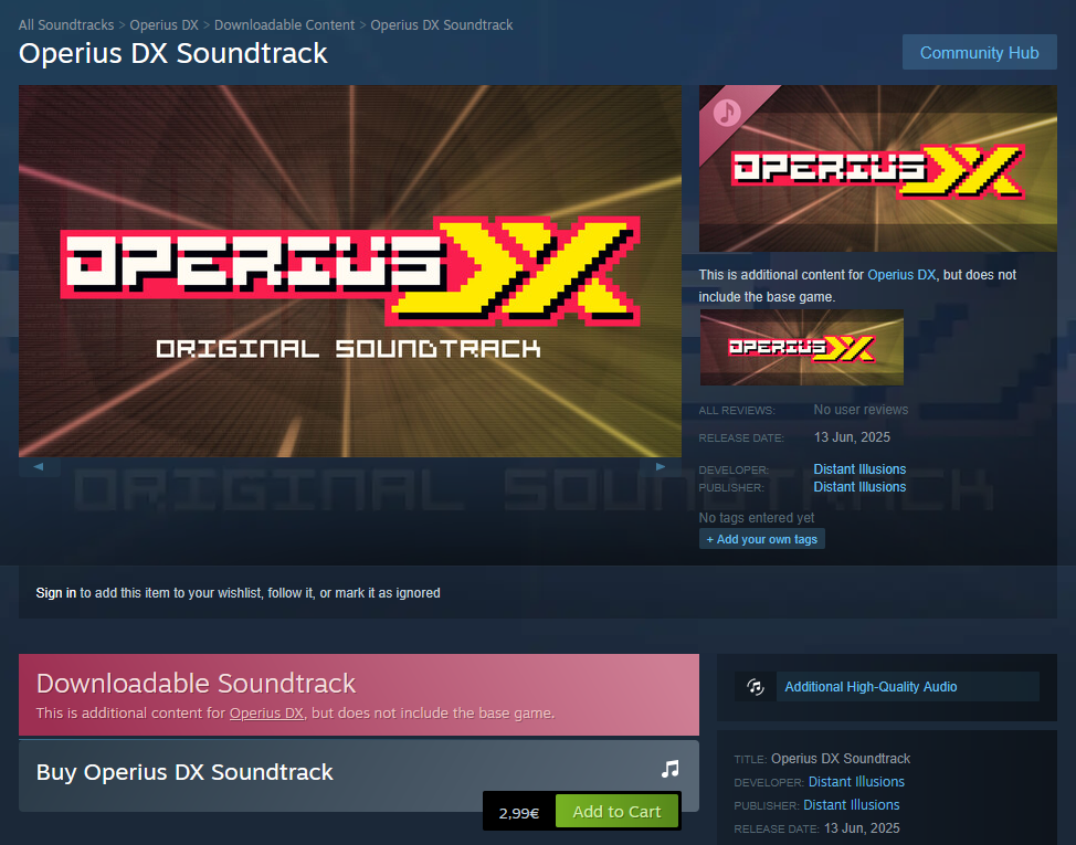 The Operius DX Soundtrack is out now too!!!